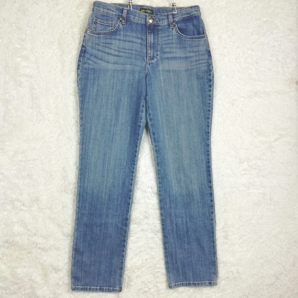 Lee Womens Jeans Straight Leg Relaxed Fit Blue‎ Denim Mid Light Wash Long 12L
